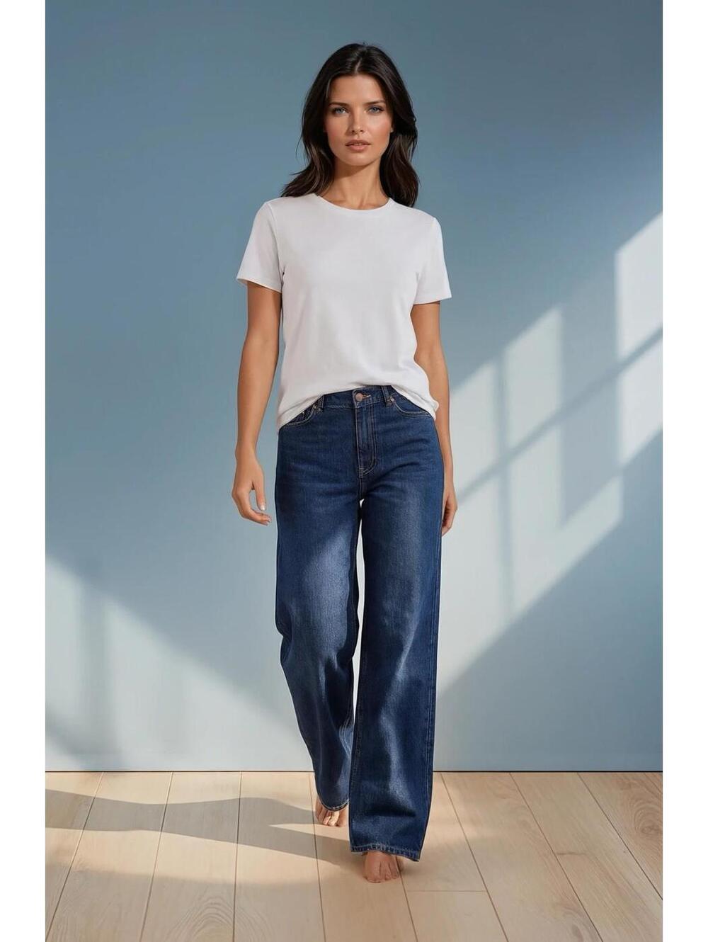 NWT Judy  Blue Women's Curvy Wide Leg H/Rise Distress Blue Jeans Dark Wash 9/29
